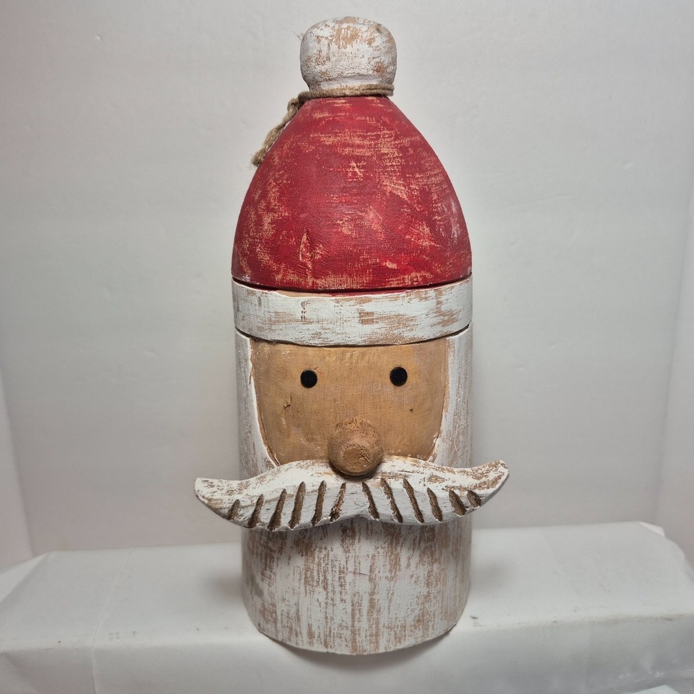 Hand Carved Folk Art Mango Wood Santa Head Heavy Wood 9.5" Tall